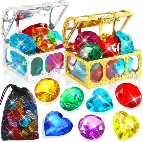 Miniatura 10 de MARFOREVER 18 piezas de juguetes grandes de piscina de gemas de buceo – 16 gemas de buceo coloridas sumergidas bajo el agua, juguetes de piscina