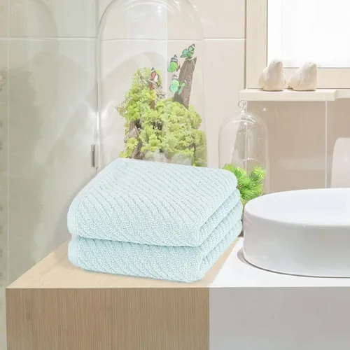 Miniatura 9 de PiccoCasa Juego de 2 toallas de mano acanaladas azules para baño, 13.4 x 29.1 in, 100% algodón, suaves, absorbentes, suaves al tacto, de secado