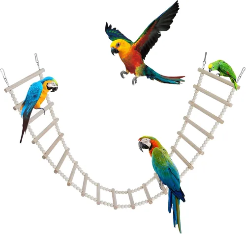 Miniatura 7 de Puente de escalera para pájaros, juguetes de madera para escalada y columpio, accesorios de jaula para pájaros, ratas, loros, hámster, ardilla