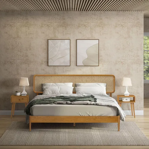 Miniatura 12 de NTC Lupin - Base de cama de madera con cabecero, base de madera de roble macizo y goma con listones silenciosos y soportes centrales de madera