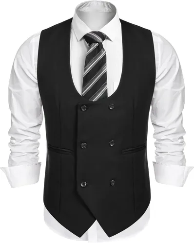COOFANDY Chaleco de traje para hombre, ajustado, doble botonadura, chaleco formal de negocios