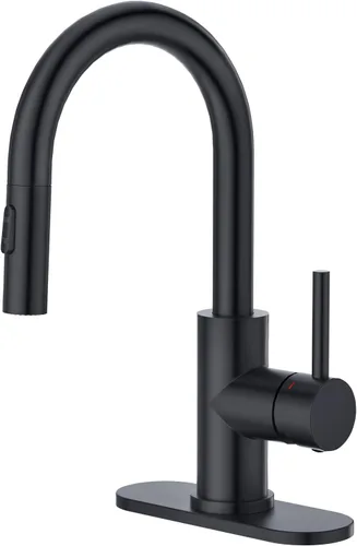CREA Grifo de baño con rociador extraíble, grifos de fregadero de barra negra para cocina pequeña, mini barra prehúmeda, mango simple, 2 modos,
