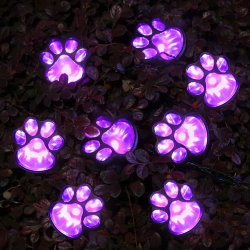 Miniatura 8 de Luces solares con estampado de patas de 16.8 pies, tira de luces solares para perros y gatos (juego de 8) para exteriores, impermeable, decoración