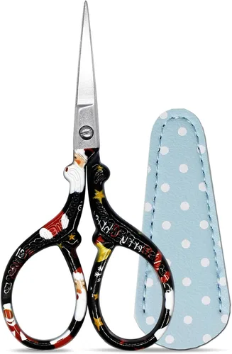 Tijeras Pequeñas de Costura de 9 cm Tijeras de Bordado Pequeñas de Precisión con Funda de Cuero Tijera de Acero Inoxidable para Trabajo de Aguja,