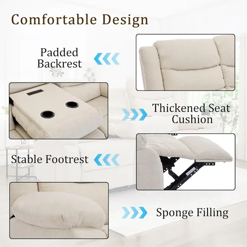 Miniatura 5 de Korser Sofá reclinable, sofá biplaza reclinable con consola, sofá reclinable de gran tamaño con mesa abatible, sofá de 3 plazas con portavasos