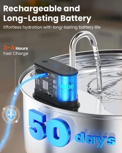 Miniatura 6 de Fuente de agua inalámbrica para perros grandes, fuente de agua de acero inoxidable de 12L/3.2 galones con sensor, bomba silenciosa, dispensador