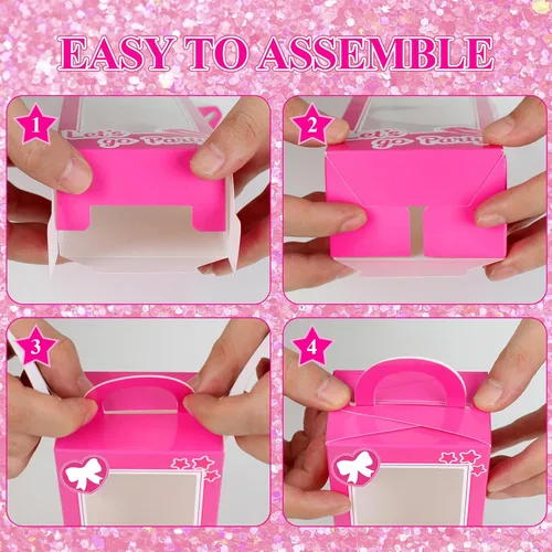 Miniatura 8 de CrazyJan 12 cajas de regalo de fiesta rosa para niñas, cajas de regalo de muñeca rosa intenso, despedida de soltera, decoración de fiesta