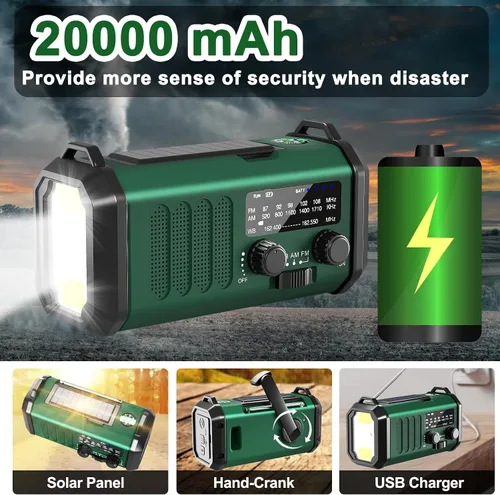 Miniatura 2 de Radio meteorológica NOAA 20000mAh Radio de manivela de emergencia Solar Panel, AM/FM Portable Battery Operated with LED Flashlight & SOS Alarm