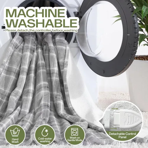 Miniatura 6 de Manta térmica eléctrica tamaño Queen, manta Sherpa de calentamiento rápido de doble control, 8 niveles de calefacción y 10 horas de apagado Gris