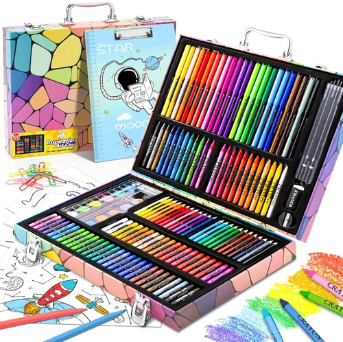 Suministros de arte, paquete de 180 pinturas de dibujo para niños, niñas, niños y adolescentes, kit de arte para colorear estuche de regalo con