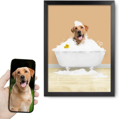 Miniatura 33 de Fotos personalizadas de mascotas en lienzo para pared Arte de baño personalizado Lindo perro gato en bañera Impresiones, divertidos animales Foto