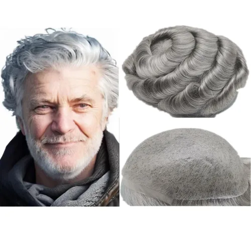 Miniatura 14 de N.L.W. Prótesis de cabello humano europeo para hombre, toupee para hombres con piel fina transparente PU 10x8 tamaño base piezas de cabello humano