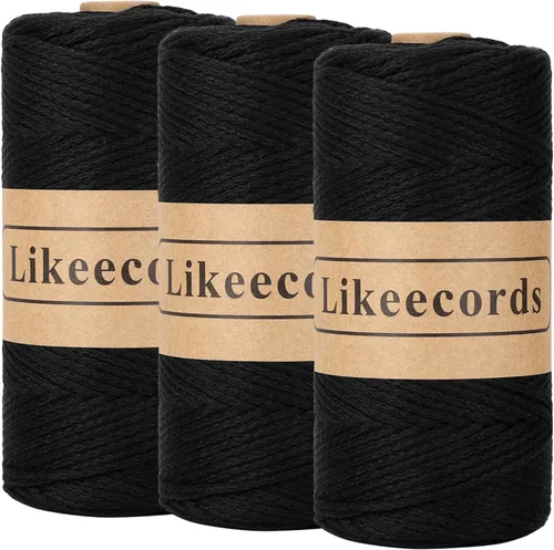 Miniatura 45 de Likeecords Cuerda de algodón 100% hilo de ganchillo de 0.079 pulgadas, cuerda trenzada de macramé, cuerda de macramé, hilo de ganchillo para regalo