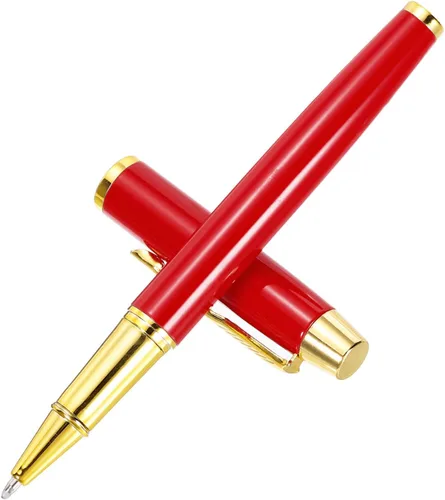 Miniatura 3 de PATIKIL Bolígrafo de tinta negra, bolígrafo de metal de negocios de 0.020 in con caja de regalo, lujo profesional para tomar notas, rojo dorado
