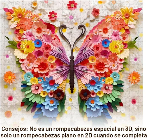 Miniatura 2 de Rompecabezas de Mariposas para Adultos 1000 Piezas, Desafiantes Rompecabezas de Flores Coloridas con Arte en Papel, Rompecabezas de Animales
