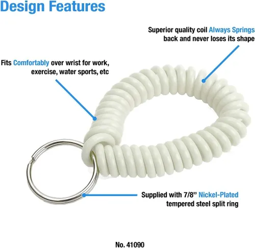 Miniatura 41 de Lucky Line - Resorte de muñeca en espiral de 2 pulgadas de diámetro con llavero de acero, multicolor, pulsera flexible para muñeca, se estira hasta