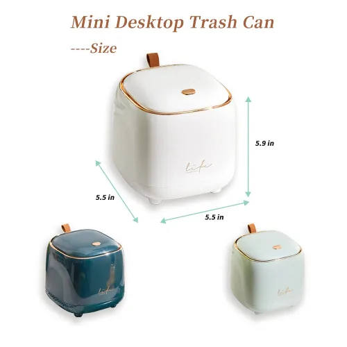 Miniatura 5 de Mini bote de basura para encimera con 5 rollos de bolsas de basura, bote de basura con tapa tipo prensa, dispensador de basura de 0.5 galones/1.5