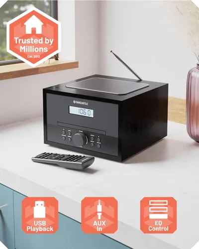 Miniatura 5 de Sistema de estéreo para el hogar con reproductor de CD, Bluetooth y radio Radio FM de 40W, construcción en madera maciza, 30 preajustes y alarma