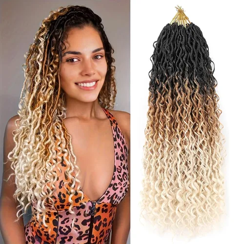 Miniatura 49 de Aipin Goddess Cabello de Ganchillo de 18 Pulgadas Boho River Locs Hippie Locs Ondulado de Ganchillo Con Cabello Rizado en el Medio y Extremos 613