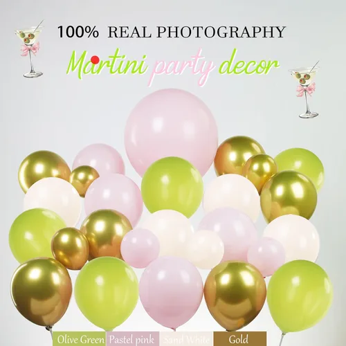 Miniatura 4 de Juego de guirnalda de globos de martini de limonada A Tini Bit para decoración de fiesta mayor, 130 globos rosa, verde y blanco, globo de vidrio