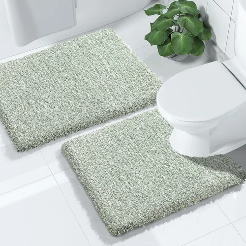 Miniatura 12 de Yimobra Juego de 2 alfombras de baño, alfombra de baño suave y absorbente y alfombra de inodoro en forma de U con respaldo antideslizante, lavable a
