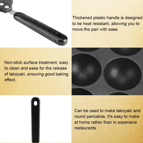 Miniatura 6 de Takoyaki - Sartén para parrilla, 12 agujeros de aluminio antiadherente Takoyaki Maker 12 pulpos rellenos para panqueques horneados, herramientas