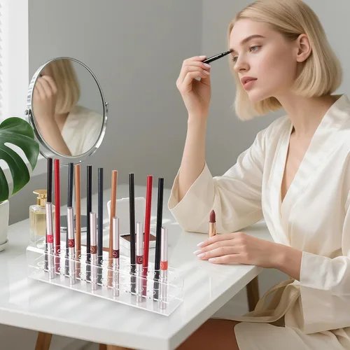 Miniatura 6 de Organizador de delineador de labios acrílico y organizador de delineadores de ojos, 24 lápices cosméticos estándar, estuche de exhibición