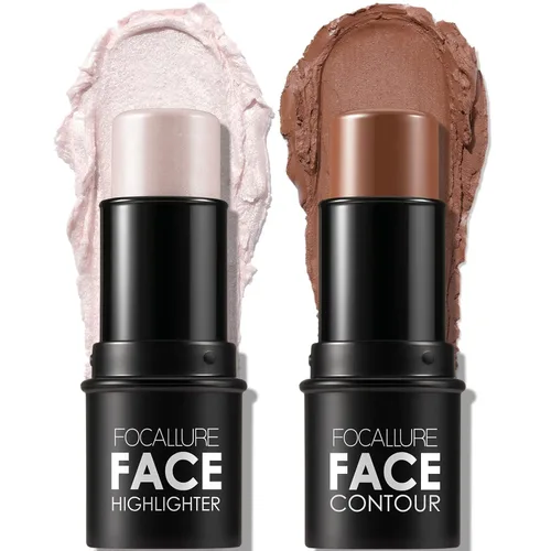 Miniatura 9 de FOCALLURE 2 Piezas Barra de Contorno de Crema Mineral, Iluminador Hidratante y Lápiz Bronceador, Lápiz Facial Antiadherente que Ilumina y Matiza