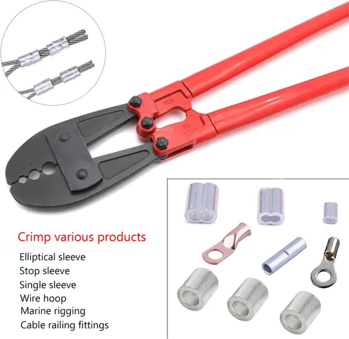 Miniatura 2 de Herramienta de prensado de estampación de swager de mano de 30" para cable de cuerda de alambre 5/32" 1/4" 5/16" [P/N: ET-TOOL030-30-RED]