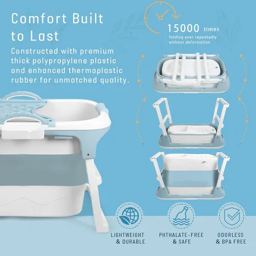 Miniatura 4 de Bañera plegable de 40", bañera portátil de plástico con cubierta térmica, tubo de drenaje, diseño de gran espacio para adultos, fácil de almacenar