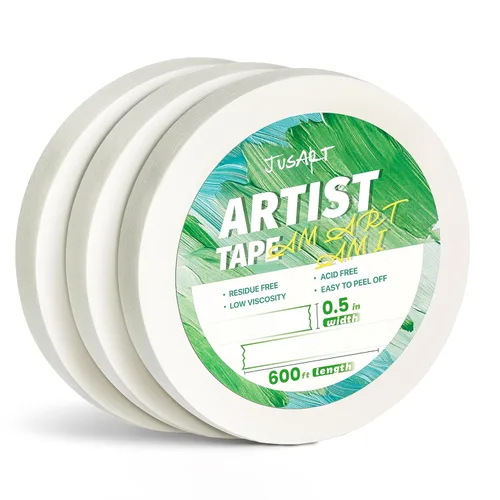 JusArt 3 paquetes de cintas de artista para papel de acuarela, 1/2 pulgada de ancho total 600 pies de largo, cinta de arte blanca para prueba de
