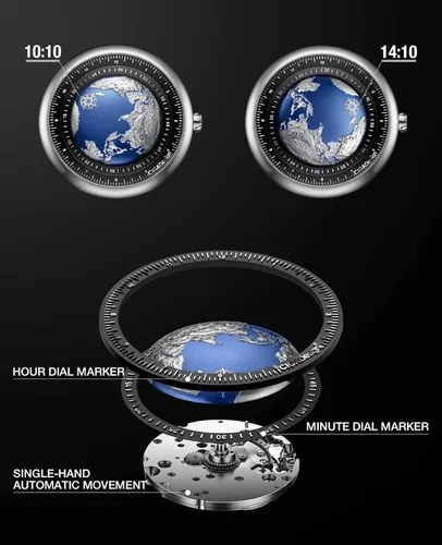 Miniatura 4 de CIGA Design Reloj mecánico automático Blue Planet Serie U de acero inoxidable, titanio, cerámica, caja de zafiro fluoruro y cerámica para hombres