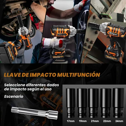 Miniatura 6 de Llave de impacto inalámbrica de 1/2 pulgada, pistola de impacto de alto par sin escobillas de 900 pies-libras (1200 N.m), 3800 RPM, 3 velocidades