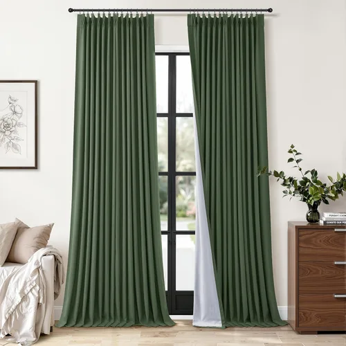 Miniatura 26 de Cortinas opacas plisadas de lino beige y blanco de 90 pulgadas de largo para dormitorio o sala de estar, juego de 2 paneles, oscurecimiento