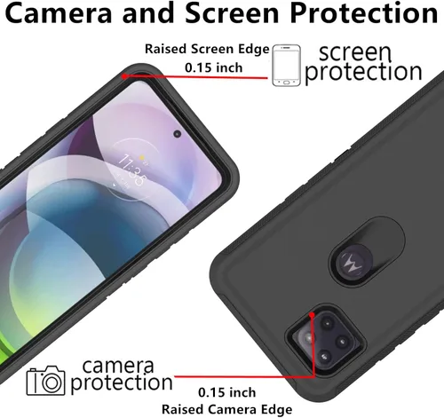 Miniatura 3 de Funda para Motorola Moto One 5G Ace, funda resistente de poliuretano termoplástico suave, policarbonato duro, resistente, a prueba de golpes, a Negro
