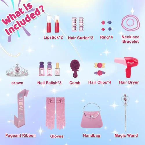 Miniatura 5 de deAO Juego de tocador de maquillaje para bebés con espejo y silla, juguete de tocador para niños con maquillaje de simulación con secador de pelo