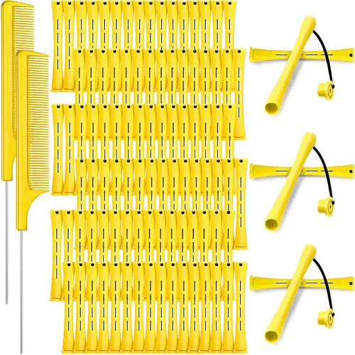 WILLBOND 96 varillas de permanente, de plástico, ondas frías, rizadores de pelo corto y largo, rodillo sin calor con 2 peines de acero para Amarillo