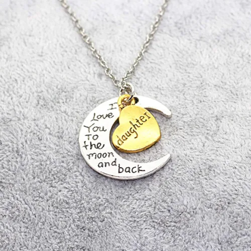 Miniatura 8 de SEniutarm Collares para mujeres y niñas I Love You tallada letra luna amor corazón colgante collar de joyería familiar regalo colgante cadena