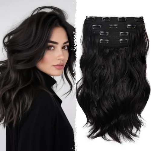 Miniatura 17 de 4 extensiones de cabello sintético con clip, extensiones de cabello rizado de 20 pulgadas de largo con clip (color: marrón medio)