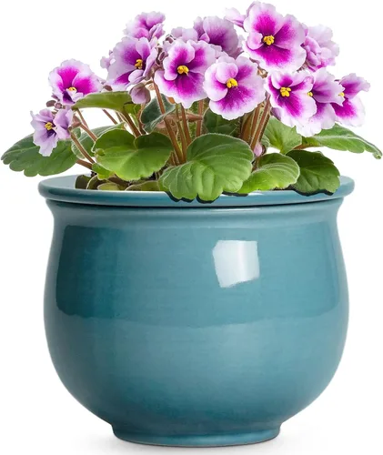 Miniatura 13 de Macetas de riego automático de 6 pulgadas para plantas de interior, macetas de cerámica violeta africana con maceta interior absorbente, maceta