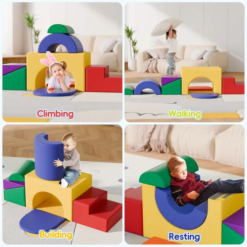 Miniatura 6 de TOLEAD Juego de bloques de espuma suave para escalar – Gran set de juguetes de juego suave 5-en-1 con arco para escalar, gatear y deslizarse