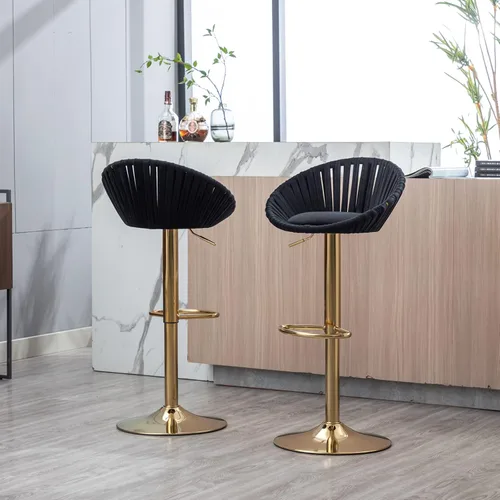 Miniatura 9 de Taburetes de bar modernos y ajustables giratorios, taburete de bar de cocina con respaldo, juego de 2, sillas de bar de estilo ocio, para isla