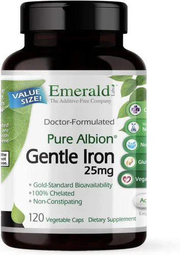 Emerald Labs Gentle Iron 25mg - Quelato de bisglicinato ferroso - Suplemento de hierro quelado que apoya la energía, la salud ocular, inmune y