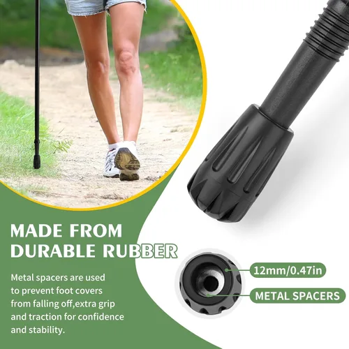 Miniatura 5 de Juego de 6 puntas de goma para bastones de trekking – Tapas universales antideslizantes para bastones de senderismo con bastones de senderismo