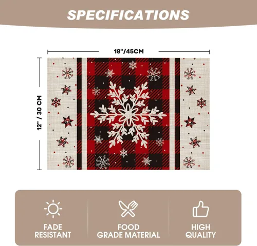 Miniatura 6 de Artoid Mode - Juego de 4 manteles individuales de vinilo con copos de nieve de Navidad, 30x46 cm, lavables, antideslizantes, de PVC, para decoración
