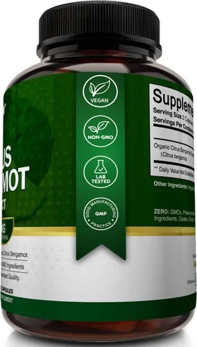 Miniatura 5 de NutriFlair Bergamota cítrica orgánica de 1400 mg, 120 cápsulas – Bergamia 25:1 – Aceite esencial y bioflavonoides cítricos – Suplementos naturales