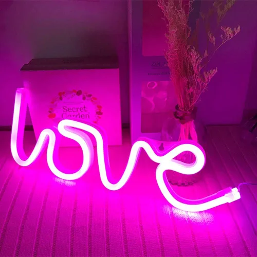 Letreros de Amor de Neón con Luz LED Arte de Amor Decoración de Dormitorio Letrero-Decoración de Pared-Decoración de Mesa para Regalo de San