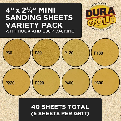Miniatura 5 de Dura-Gold Juego de 3 palos de lija de contorno diferentes para lijado manual con bloque de 40 hojas de papel de lija con gancho y lazo - Formas
