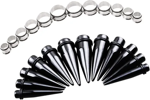 TOPBRIGHT Juego de 24 tapones de acrílico UV y tapones de acero quirúrgico, kit de medidores de oído, juego de estiramiento de ojales, 00G-0.787in,