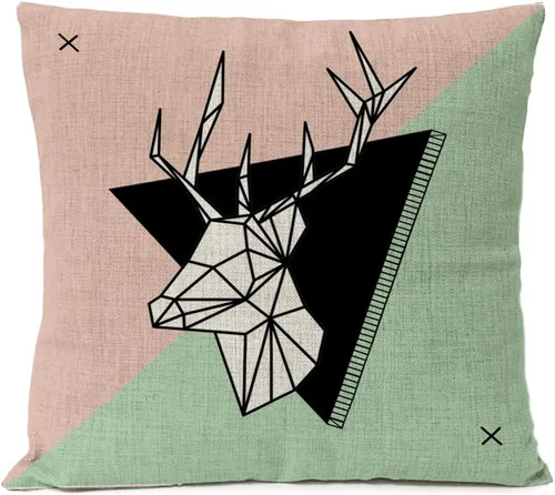 Miniatura 2 de Juego de 4 fundas de almohada geométricas de ciervo negro y verde de 18 x 18 pulgadas con forma de corazón, fundas decorativas para el hogar, sofá